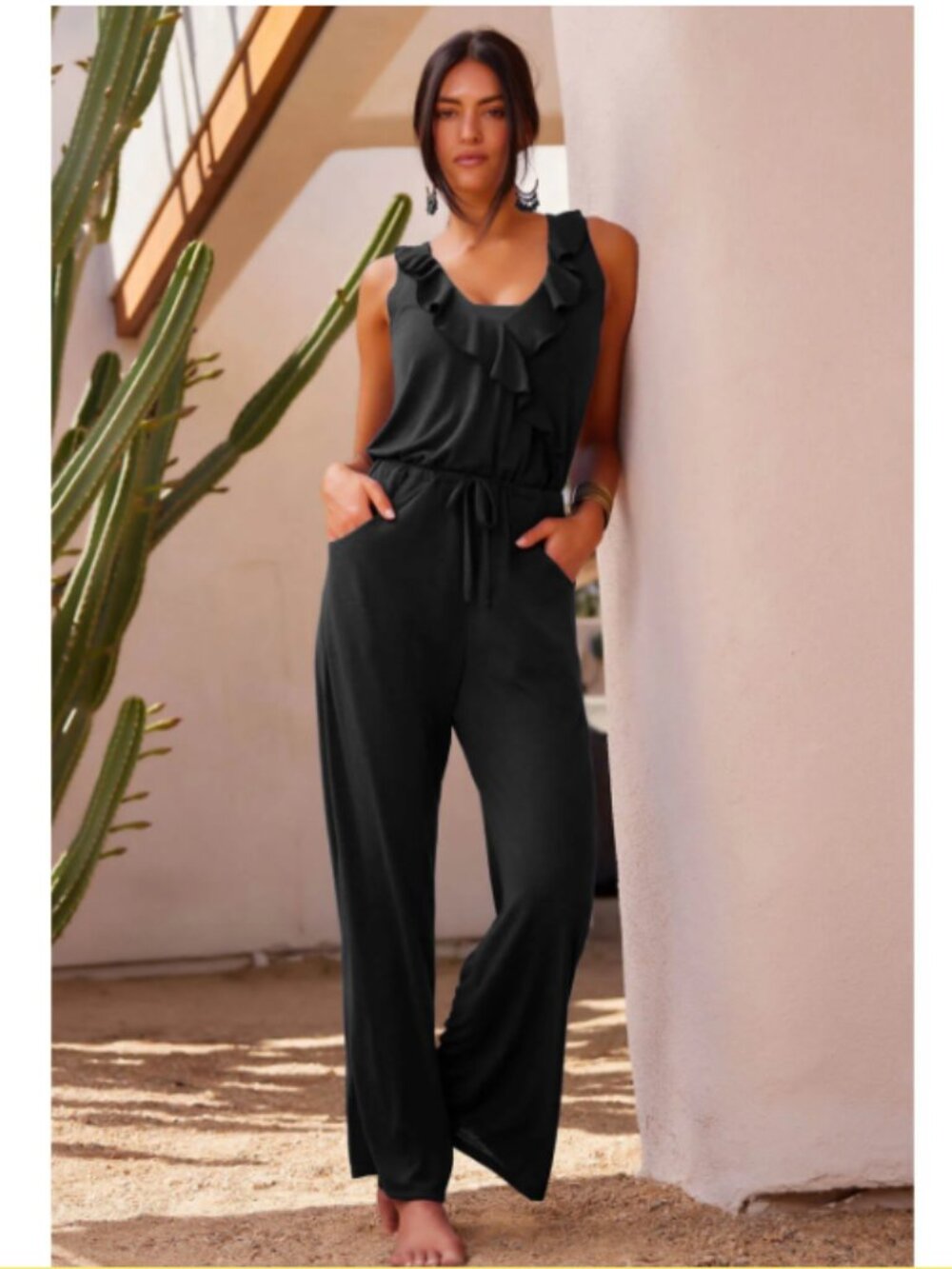 Becca Swim Breezy Basic Jumpsuit Cover Up Black Ruffle size Small NWT